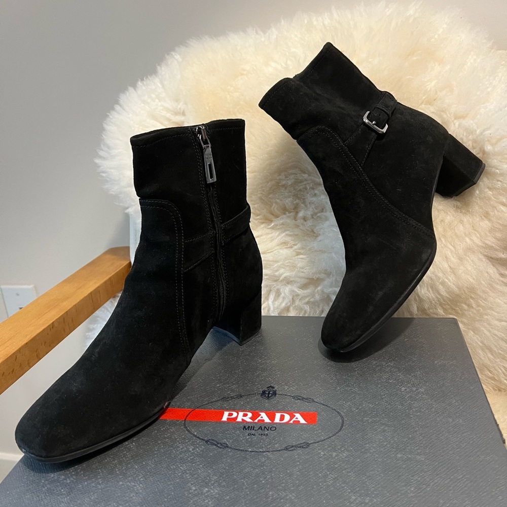 Black suede Prada boots in size 37